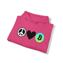 Load image into Gallery viewer, Peace, Love, Bitcoin Hoodie
