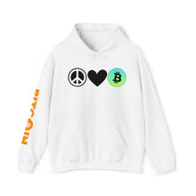 Load image into Gallery viewer, Peace, Love, Bitcoin Hoodie
