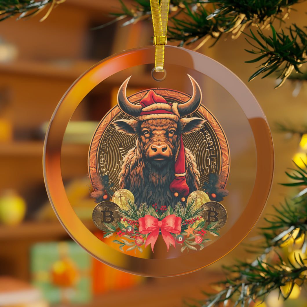 Bitcoin Bull Glass Ornament