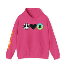 Load image into Gallery viewer, Peace, Love, Bitcoin Hoodie
